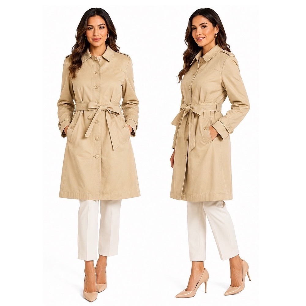 Black Rivet Tan Cotton Trench Coat Pink Floral Lining Belted L Preppy Chic 60-04
